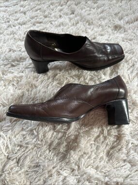GREENWICH VILLAGE Retro Women’s Brazilian Brown Leather Block Heel Pumps Sz 5